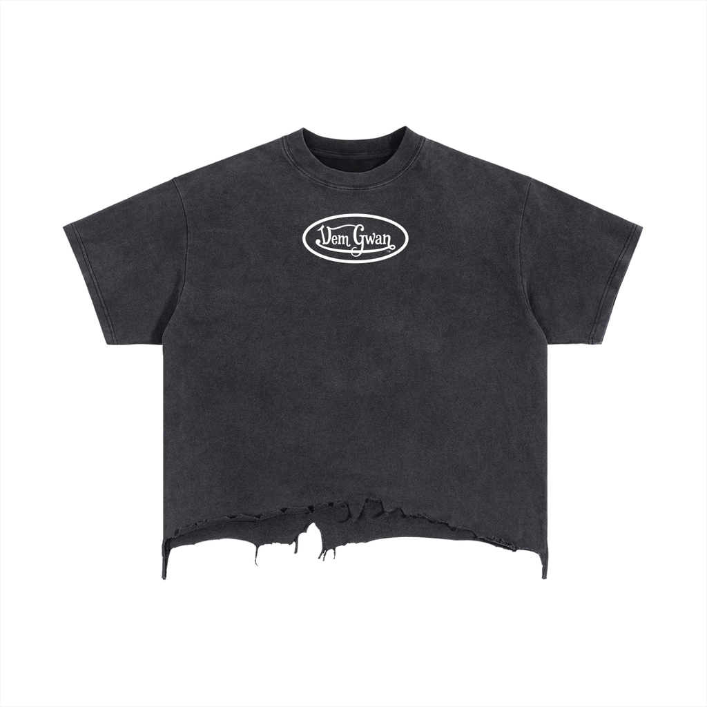 "DEMGWAN" Boxy Distressed Hem T-Shirt