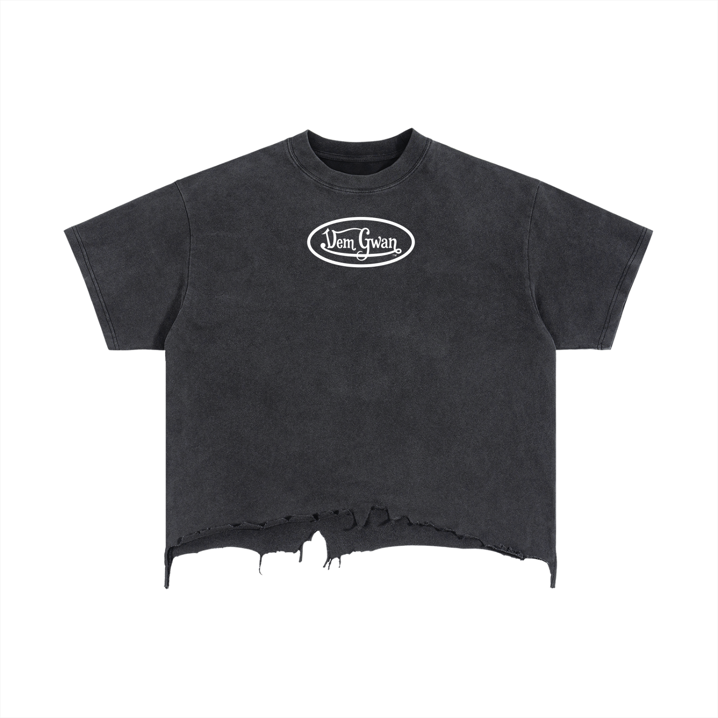 "DEMGWAN" Boxy Distressed Hem T-Shirt