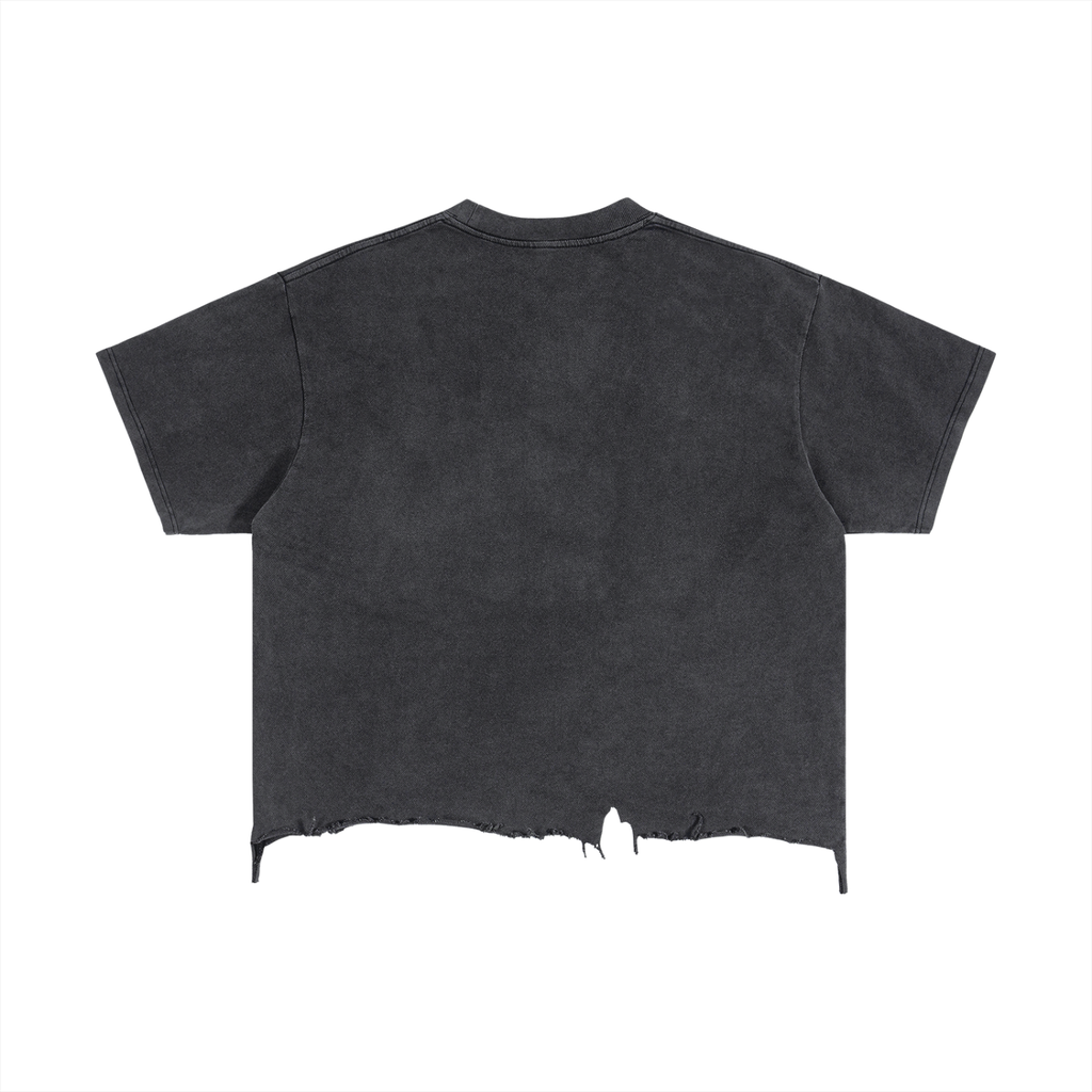 "DEMGWAN" Boxy Distressed Hem T-Shirt